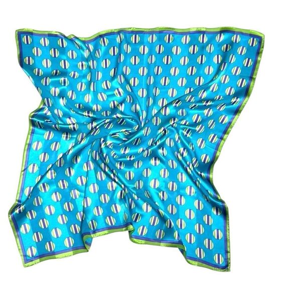 Elaine Gold for Collection XIIX Silk Square Scarf Blue Green White Hand Rolled - Picture 2 of 11